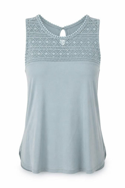 Front view of H&M women’s blue viscose jersey blouse, size XS, round neck