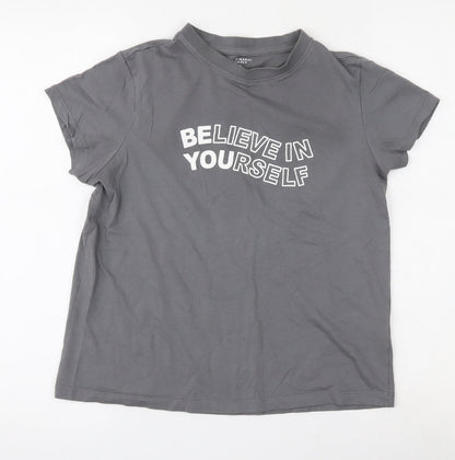Primark Womens Grey  100% Cotton Jersey T-Shirt Size S Round Neck - Believe in yourself
