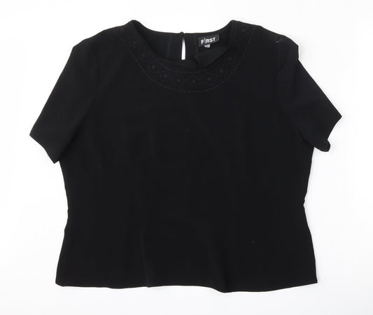 First Avenue Womens Black  Polyester Basic Blouse Size 20 Round Neck