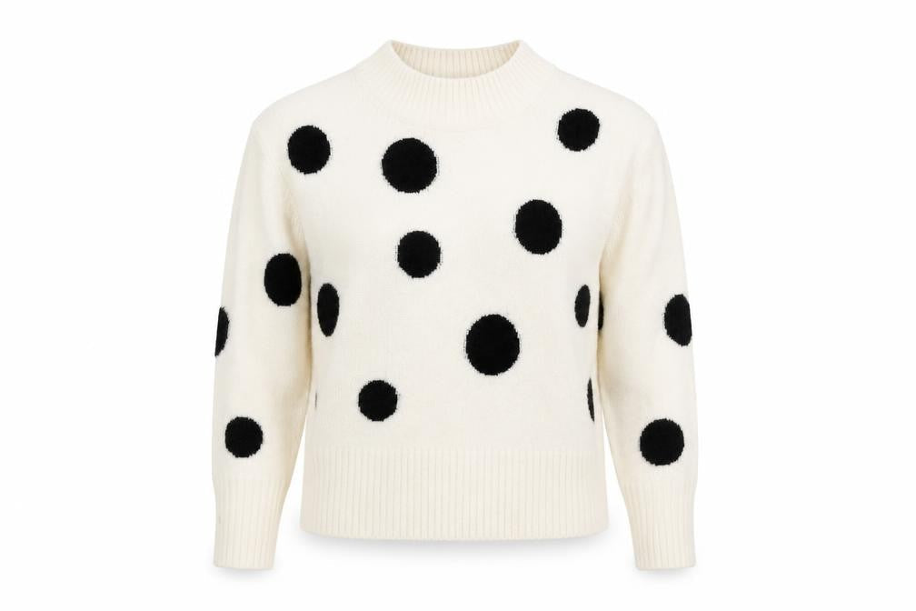 Front view of Marks & Spencer women’s ivory round neck polka dot acrylic jumper, size S