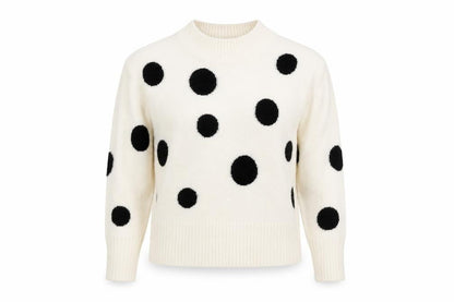 Front view of Marks & Spencer women’s ivory round neck polka dot acrylic jumper, size S