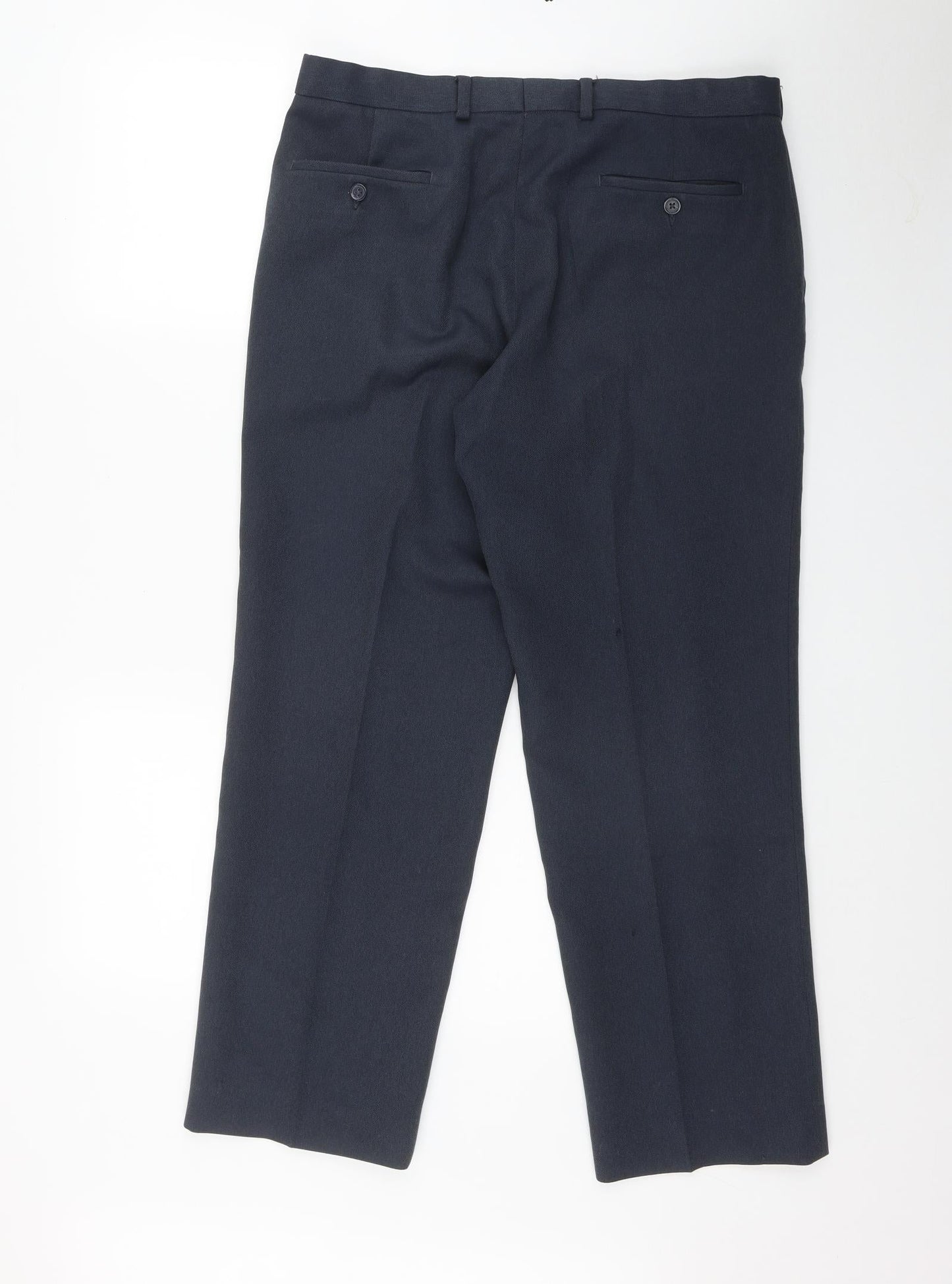 Marks and Spencer Mens Blue  Polyester Trousers  Size 34 in L28 in Regular Zip