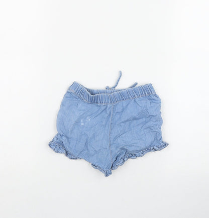 F&F Girls Blue  Cotton Mom Shorts Size 2-3 Years  Regular Drawstring - Embroidered Flowers