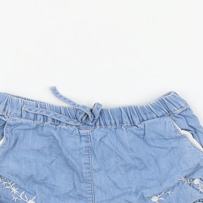 F&F Girls Blue  Cotton Mom Shorts Size 2-3 Years  Regular Drawstring - Embroidered Flowers
