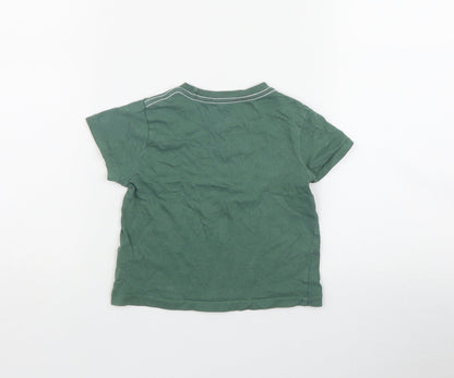 Little Peanut Boys Green  Cotton Basic T-Shirt Size 6-9 Months Round Neck Pullover - Dinosaur