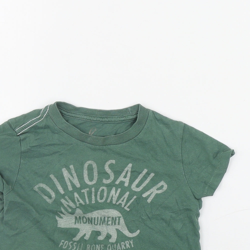 Little Peanut Boys Green  Cotton Basic T-Shirt Size 6-9 Months Round Neck Pullover - Dinosaur