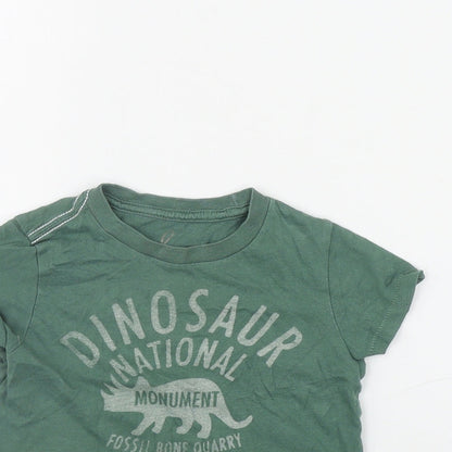 Little Peanut Boys Green  Cotton Basic T-Shirt Size 6-9 Months Round Neck Pullover - Dinosaur