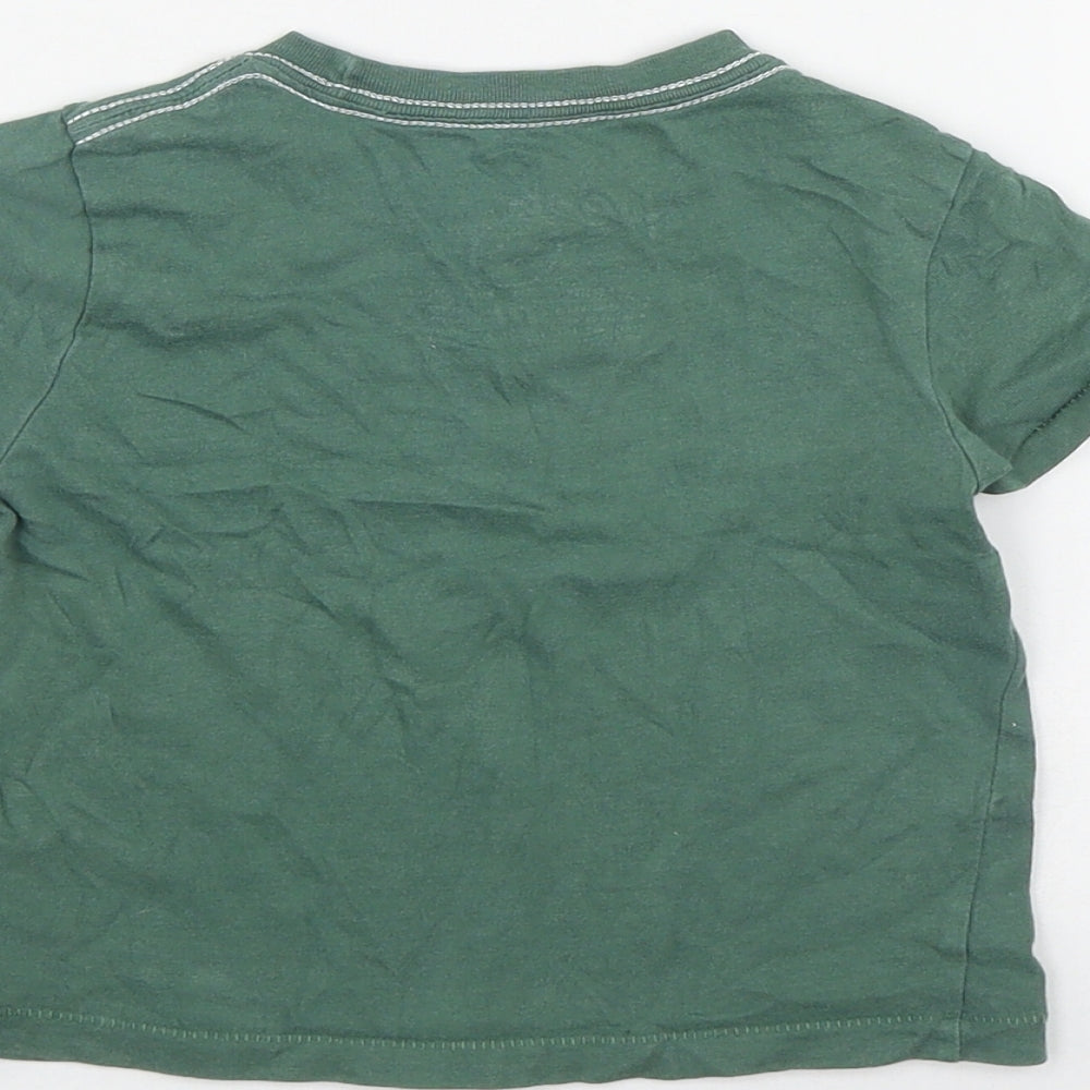 Little Peanut Boys Green  Cotton Basic T-Shirt Size 6-9 Months Round Neck Pullover - Dinosaur