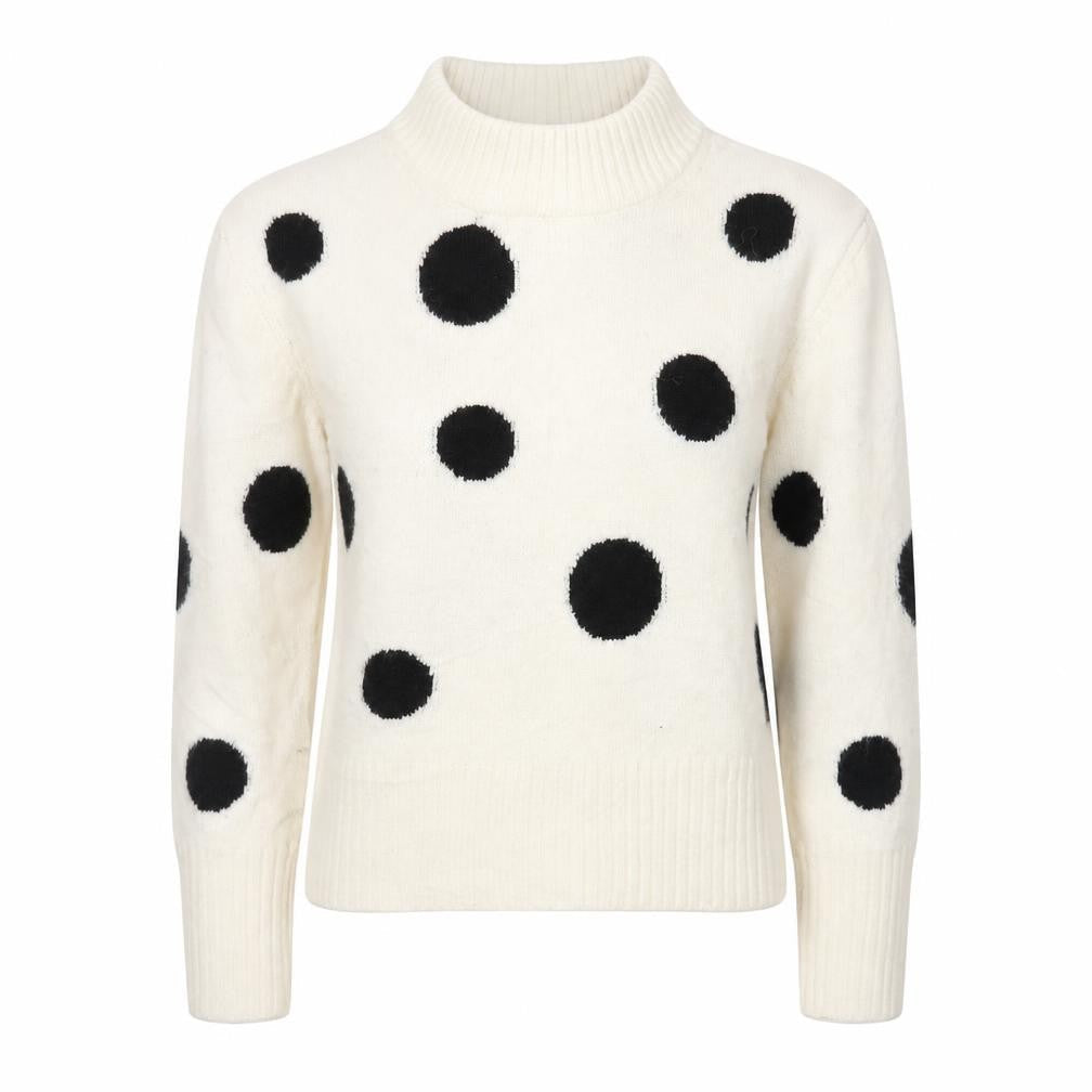 Front view of Marks & Spencer women’s ivory round neck polka dot acrylic jumper, size XS