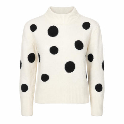 Front view of Marks & Spencer women’s ivory round neck polka dot acrylic jumper, size XS