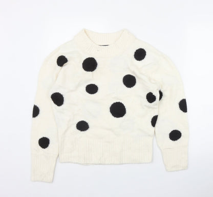 Marks and Spencer Womens Ivory Round Neck Polka Dot Acrylic Pullover Jumper Size XS