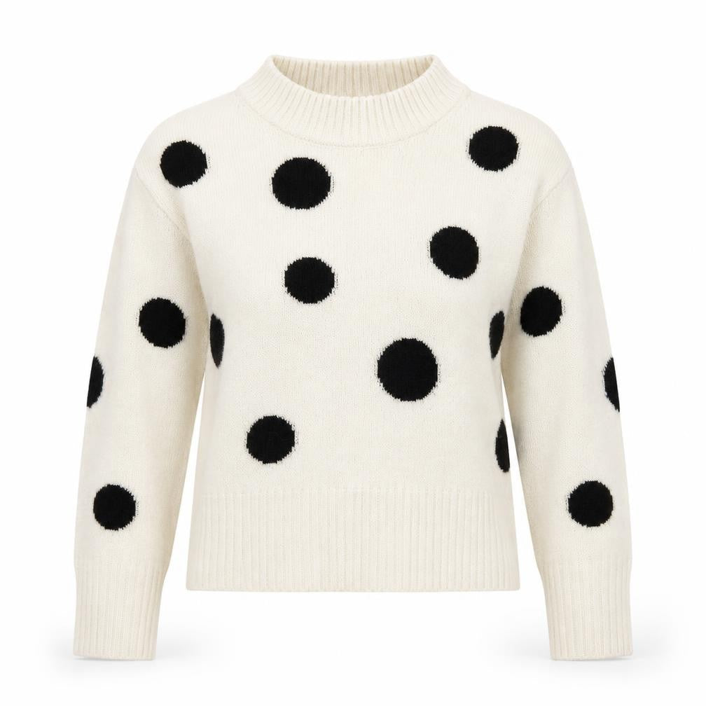 Front view of Marks & Spencer women’s ivory round neck polka dot acrylic jumper, size XS