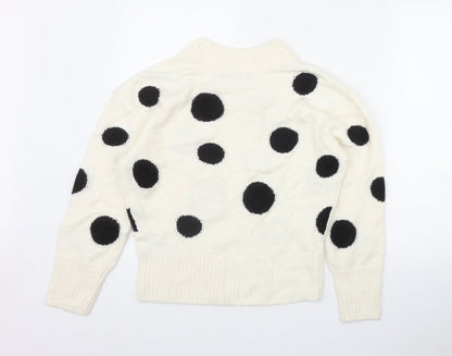 Marks and Spencer Womens Ivory Round Neck Polka Dot Acrylic Pullover Jumper Size XS