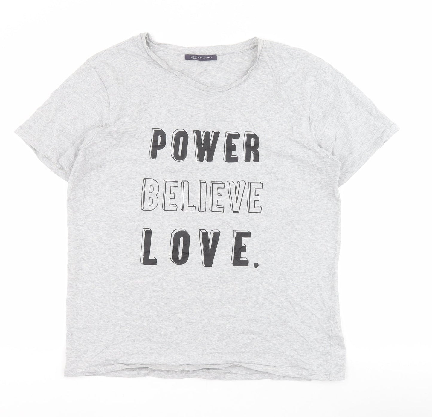Marks and Spencer Womens Grey  100% Cotton Basic T-Shirt Size M Round Neck - Slogan