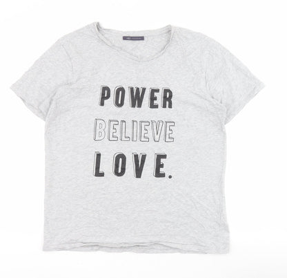 Marks and Spencer Womens Grey  100% Cotton Basic T-Shirt Size M Round Neck - Slogan