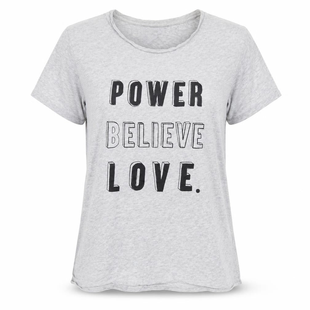 Front view of Marks & Spencer women’s grey 100% cotton basic t-shirt, size M, round neck - slogan