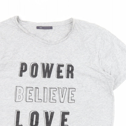 Marks and Spencer Womens Grey  100% Cotton Basic T-Shirt Size M Round Neck - Slogan