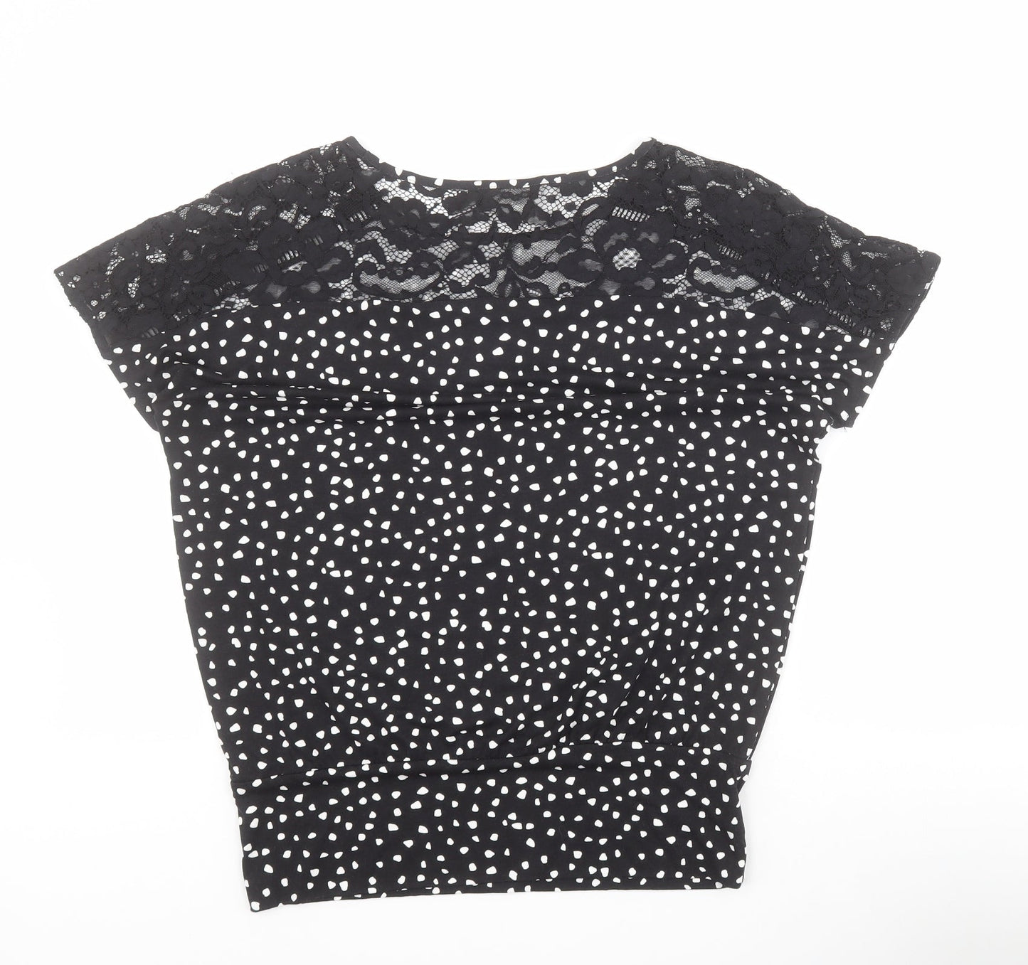 F&F Womens Black Polka Dot Viscose Basic T-Shirt Size 8 Round Neck