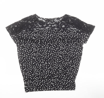 F&F Womens Black Polka Dot Viscose Basic T-Shirt Size 8 Round Neck