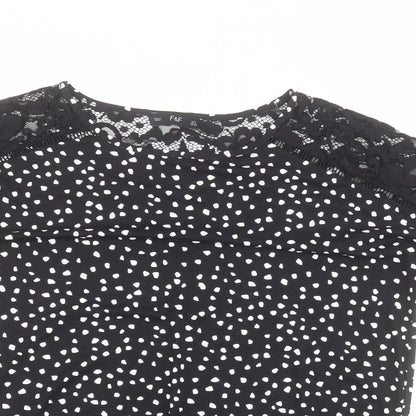 F&F Womens Black Polka Dot Viscose Basic T-Shirt Size 8 Round Neck
