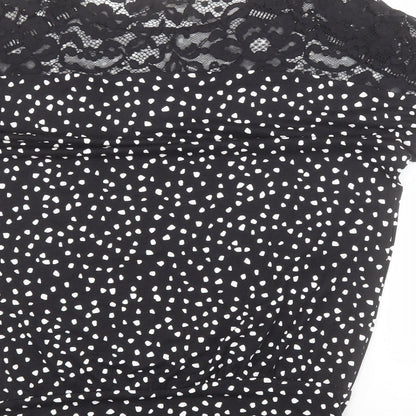 F&F Womens Black Polka Dot Viscose Basic T-Shirt Size 8 Round Neck