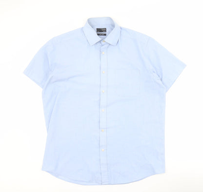 Mens UK Size S Debenhams Blue  Button-Up Short Sleeve Casual Shirt