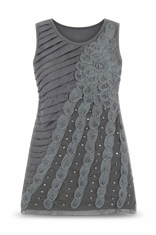 Front view of CYL women’s grey polyester basic tank, size UK 10, round neck