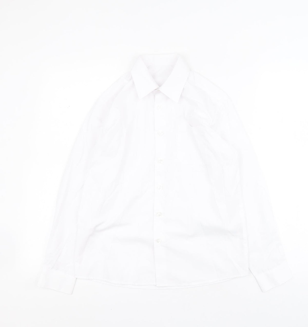 Additional front view of George boys’ white polyester basic button-up, size 10-11, years collared button - school