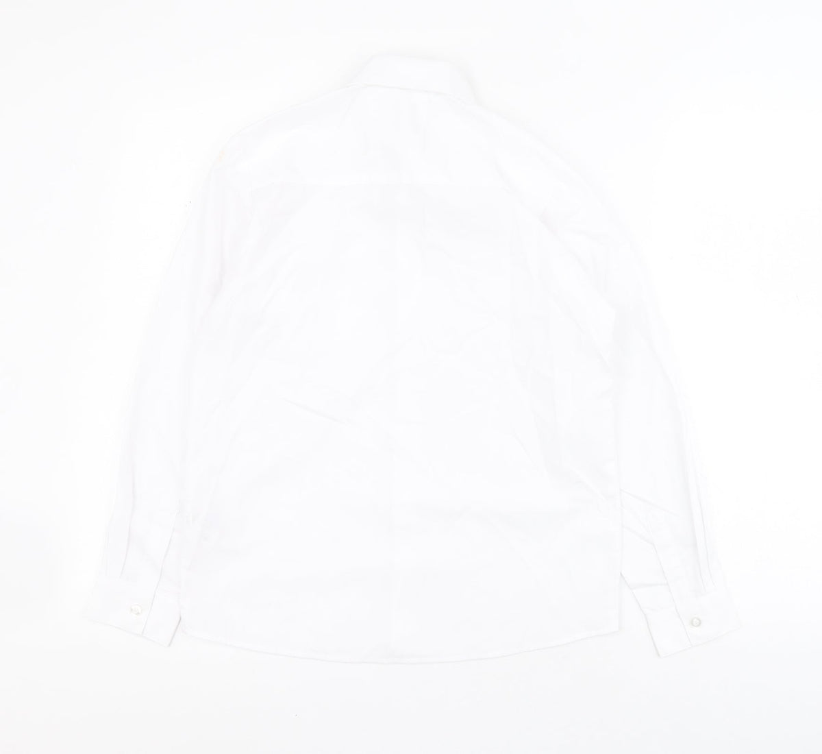 Back view of George boys’ white polyester basic button-up, size 10-11, years collared button - school