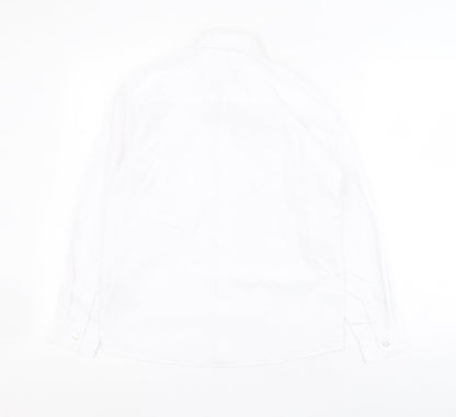 Back view of George boys’ white polyester basic button-up, size 10-11, years collared button - school