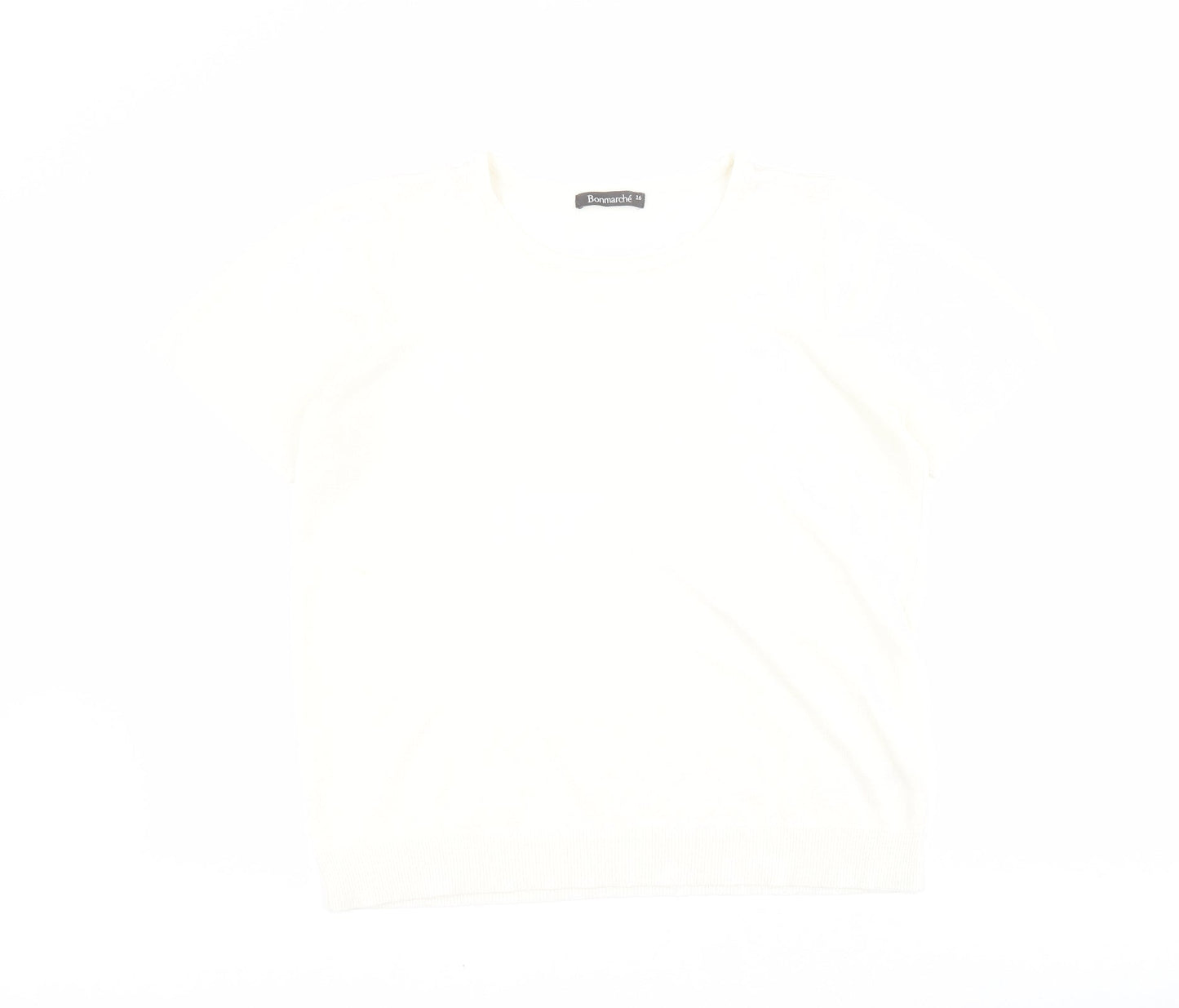 Bonmarche Womens White  Acrylic Basic T-Shirt Size 16 Round Neck