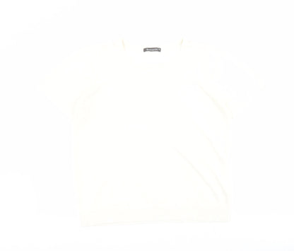 Bonmarche Womens White  Acrylic Basic T-Shirt Size 16 Round Neck