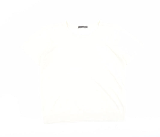 Bonmarche Womens White  Acrylic Basic T-Shirt Size 16 Round Neck