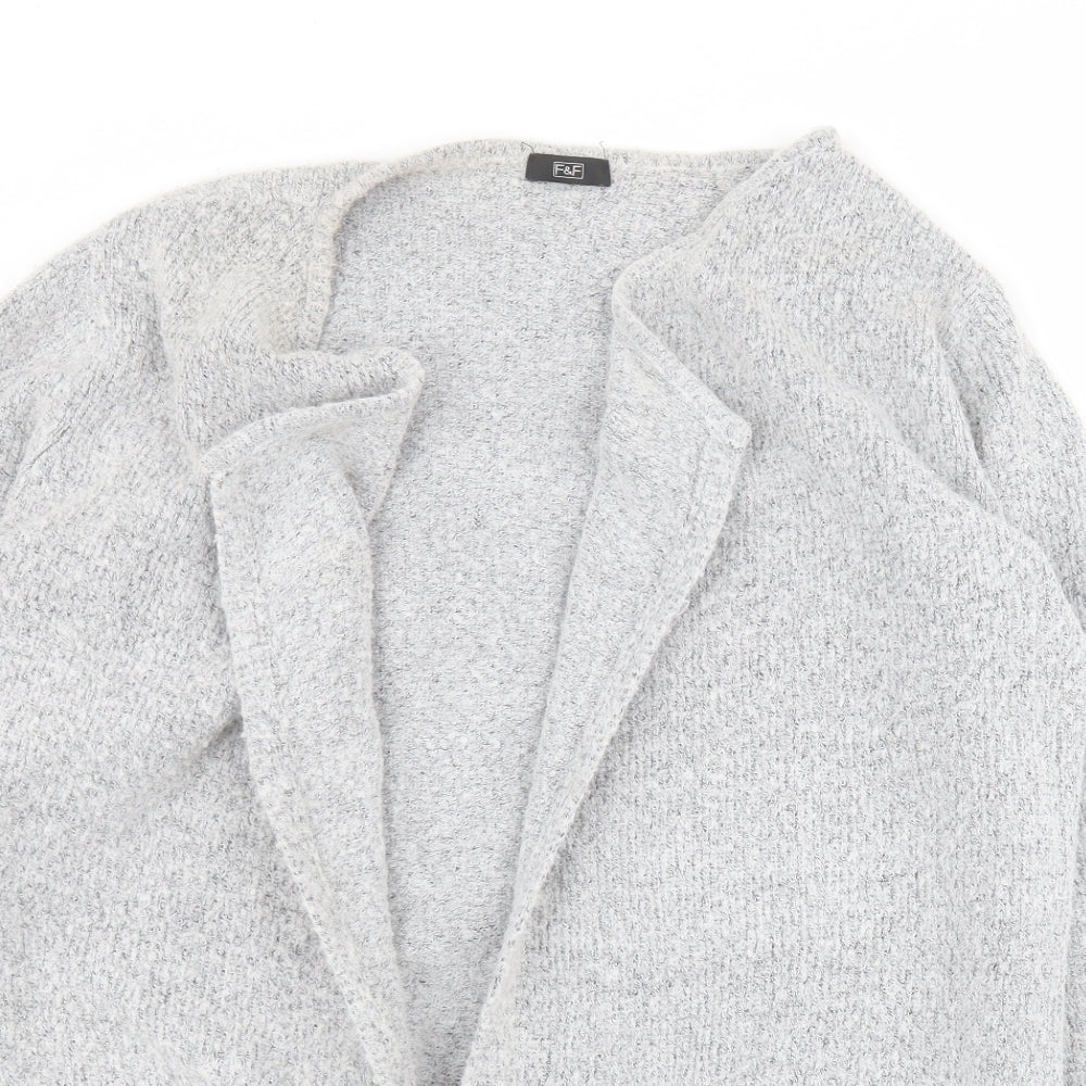 F&F Womens Grey V-Neck  Acrylic Cardigan Jumper Size 12