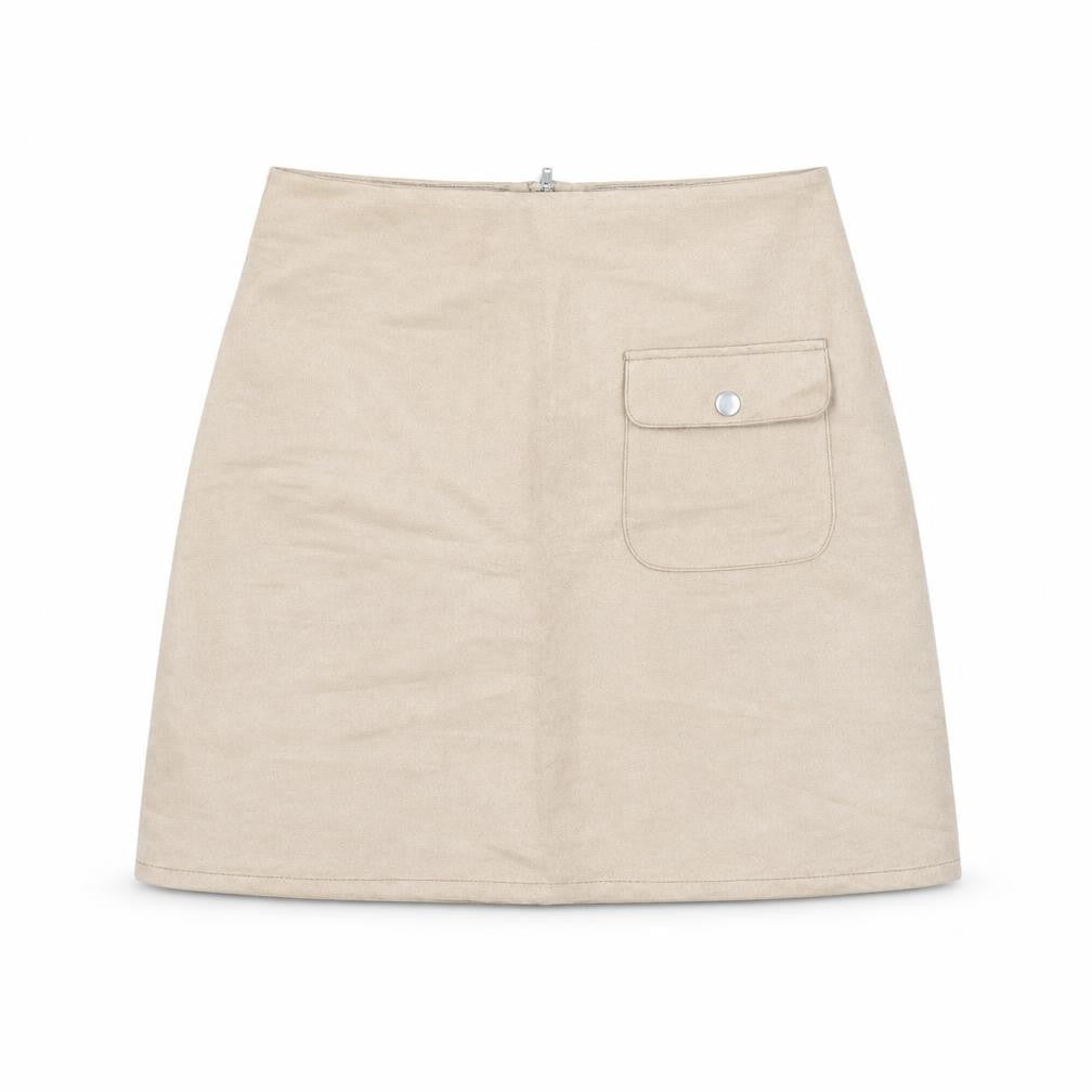 Front view of Villa Clothes women’s beige polyester a-line set, size XS, zip