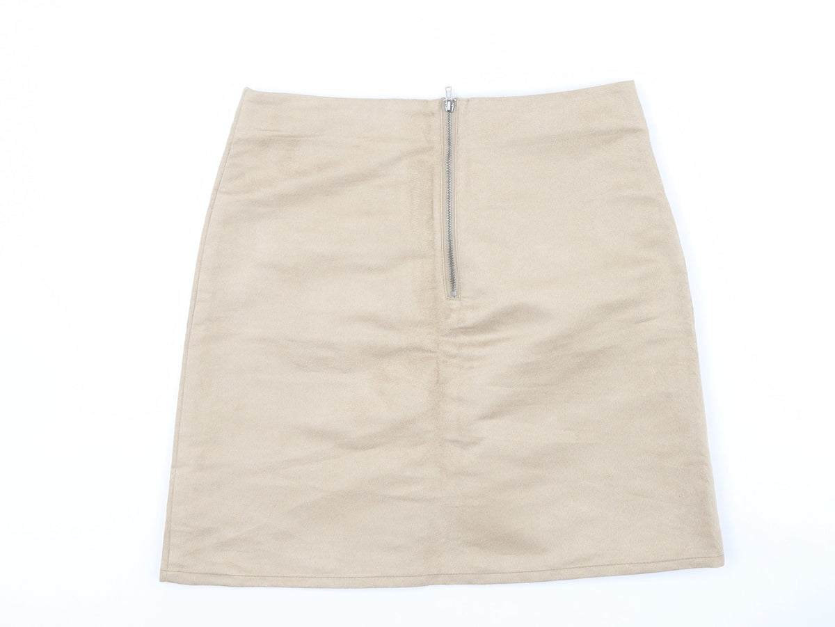 Back view of Villa Clothes women’s beige polyester a-line set, size XS, zip