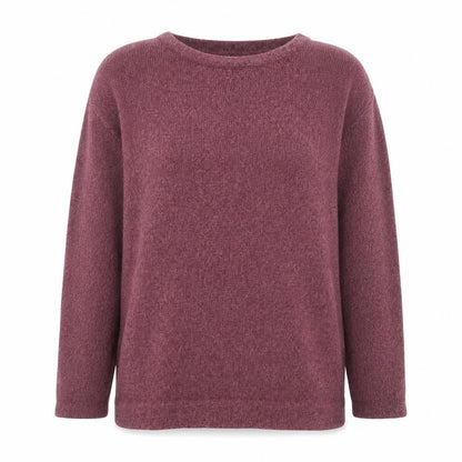 Front view of Damart women’s purple crew neck acrylic jumper, size UK 14