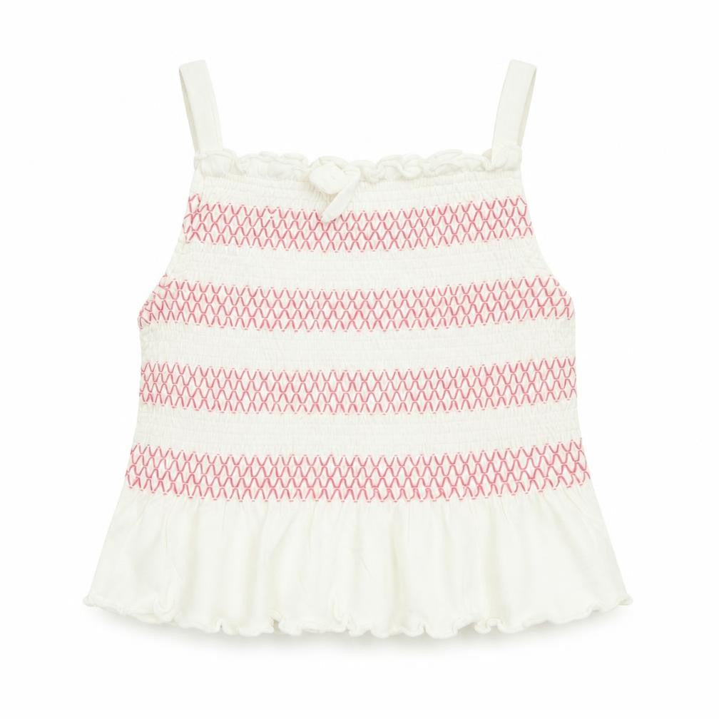 Front view of Evie Angel girls’ pink striped cotton basic tank, size 12-18, months square neck pullover