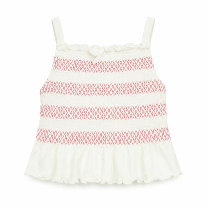 Front view of Evie Angel girls’ pink striped cotton basic tank, size 12-18, months square neck pullover