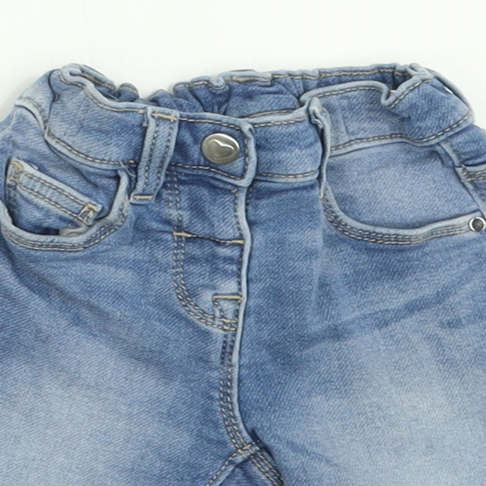 Matalan Girls Blue  Cotton Cropped Jeans Size 9-12 Months  Button