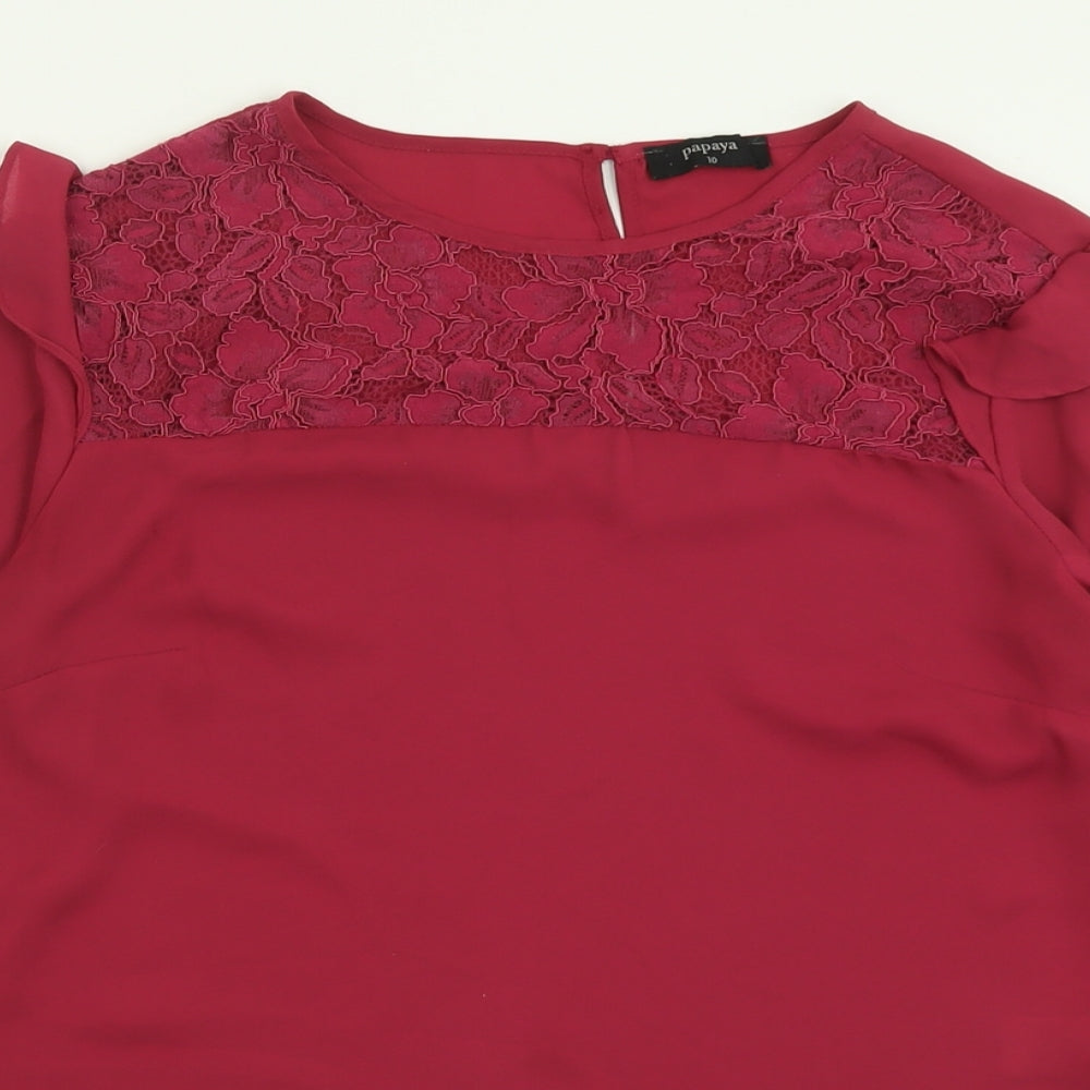 Papaya Womens Purple  Polyester Basic Blouse Size 10 Crew Neck