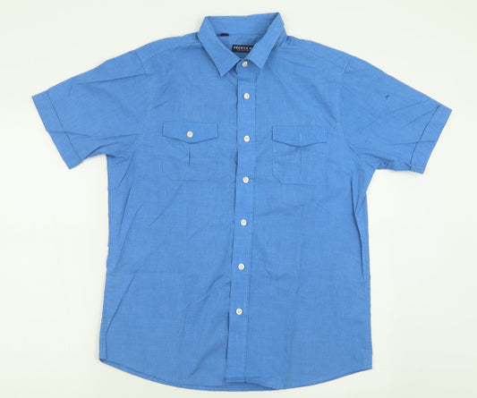 Mens UK Size M Premier MAN Blue  Button-Up Short Sleeve Casual Shirt
