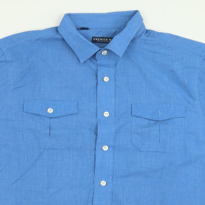 Mens UK Size M Premier MAN Blue  Button-Up Short Sleeve Casual Shirt