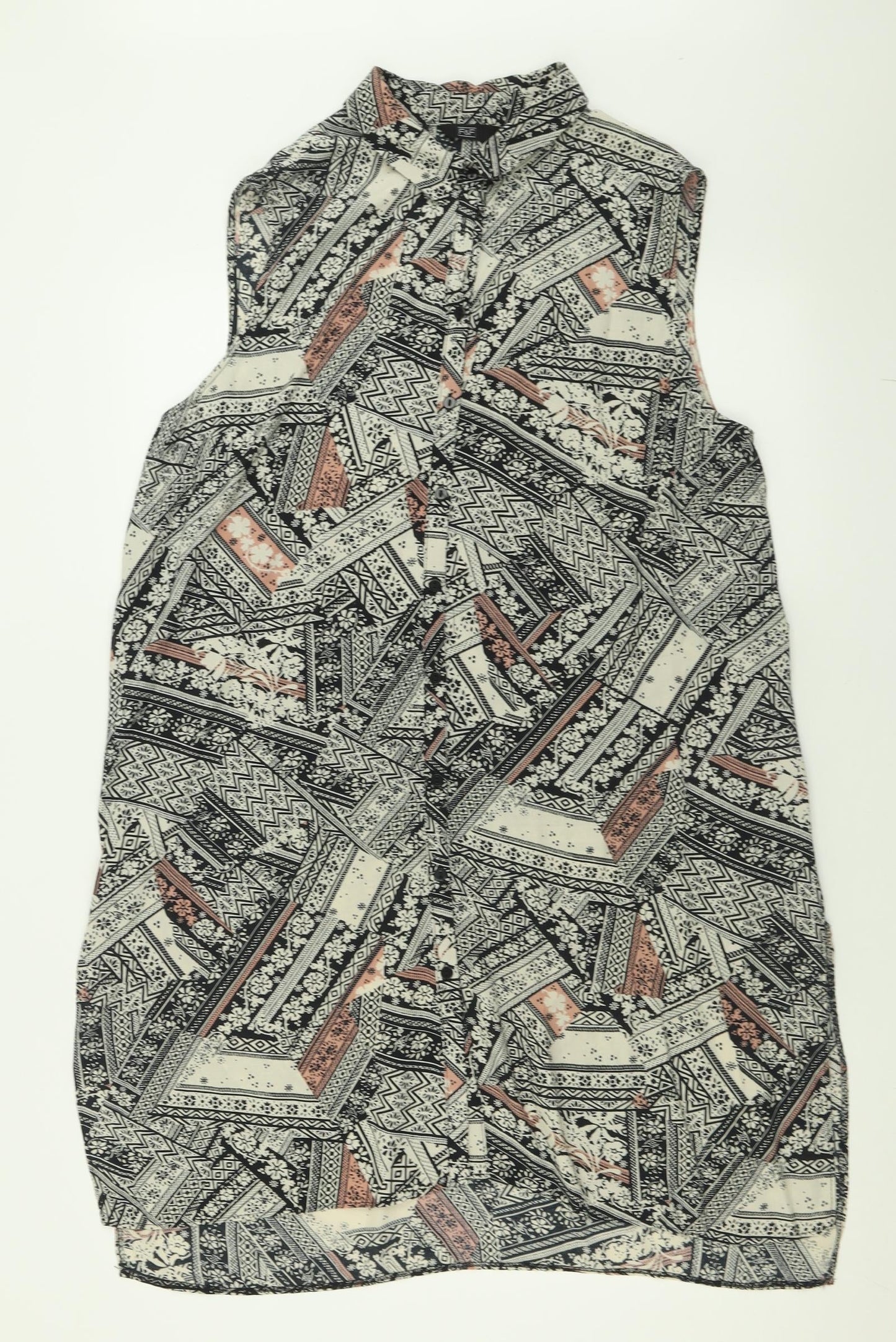 F&F Womens Multicoloured Geometric Viscose A-Line  Size 14  Collared Button