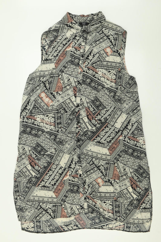 F&F Womens Multicoloured Geometric Viscose A-Line  Size 14  Collared Button