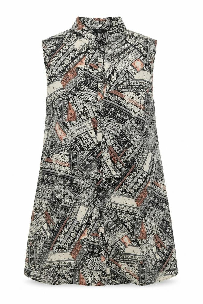 F&F Womens Multicoloured Geometric Viscose A-Line  Size 14  Collared Button