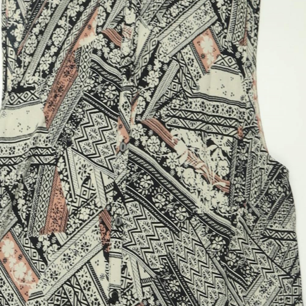 F&F Womens Multicoloured Geometric Viscose A-Line  Size 14  Collared Button