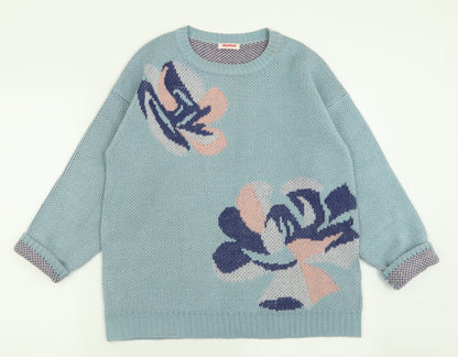 Damart Womens Blue Crew Neck  Acrylic Pullover Jumper Size 12