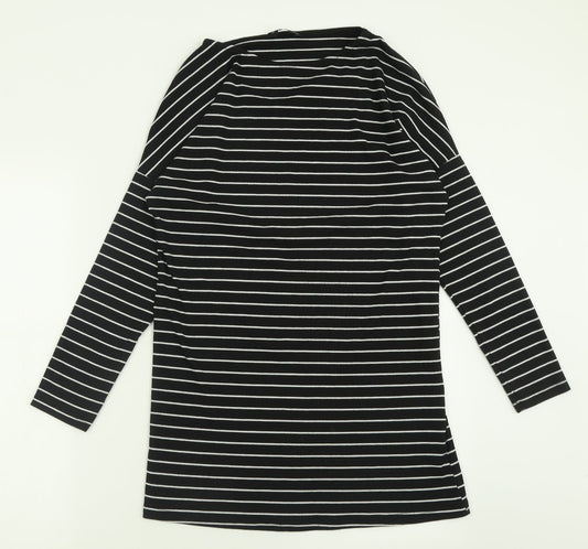 F&F Womens Black Striped Polyester A-Line  Size 8  Crew Neck Pullover
