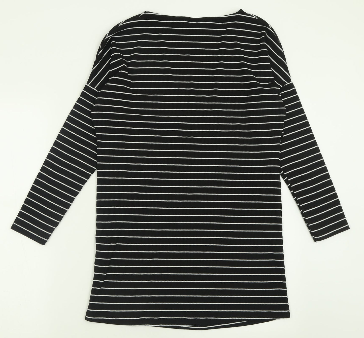 F&F Womens Black Striped Polyester A-Line  Size 8  Crew Neck Pullover